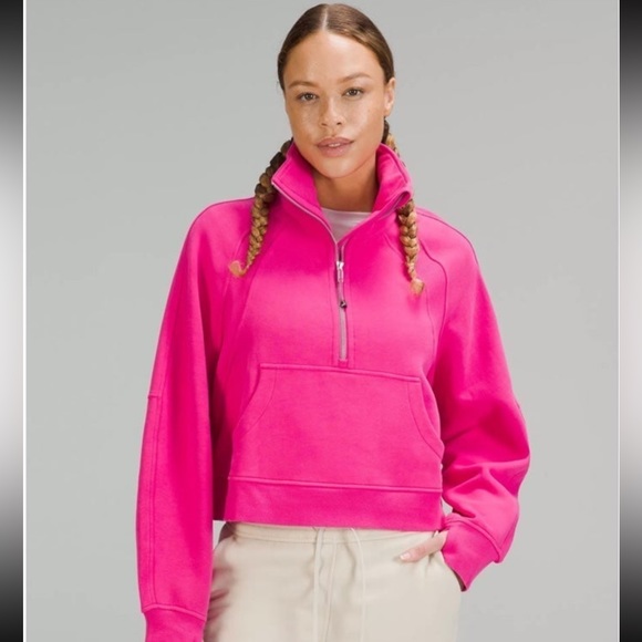 lululemon athletica Tops - Lululemon oversized scuba funnel neck sonic pink cropped hoodie m/l